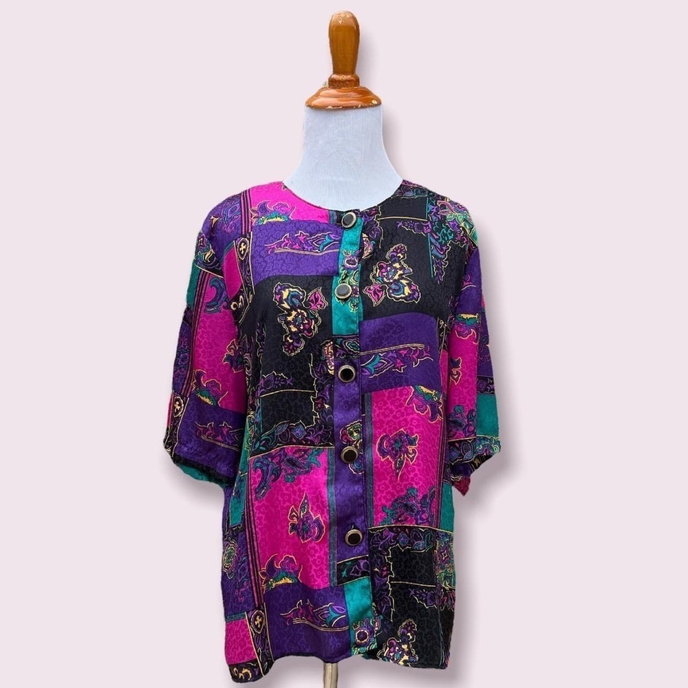 Vintage 80s silky button down top